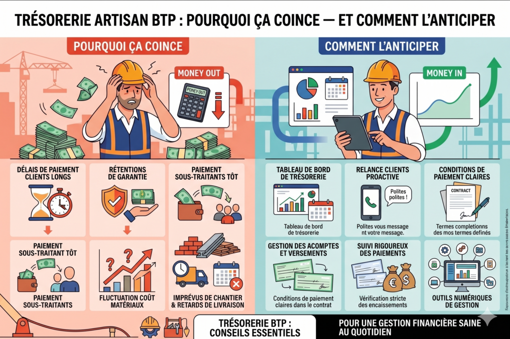 Trésorerie artisan BTP : pourquoi ça coince — et comment l'anticiper