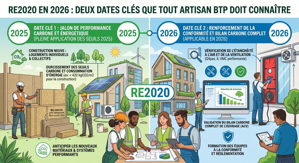 RE2020 en 2026 : deux dates clés que tout artisan BTP doit connaître