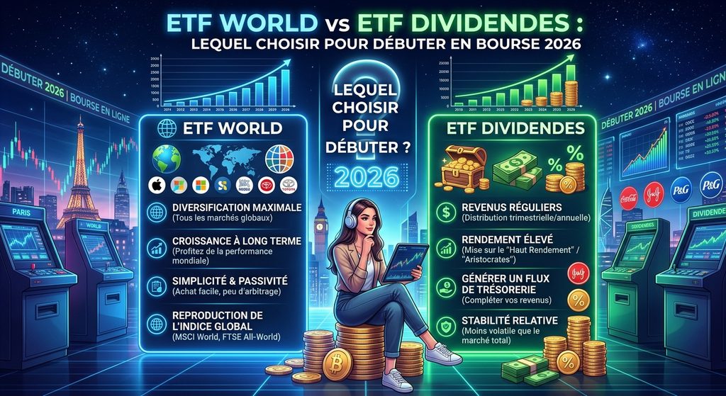 ETF World vs ETF dividendes : lequel choisir pour débuter en bourse 2026